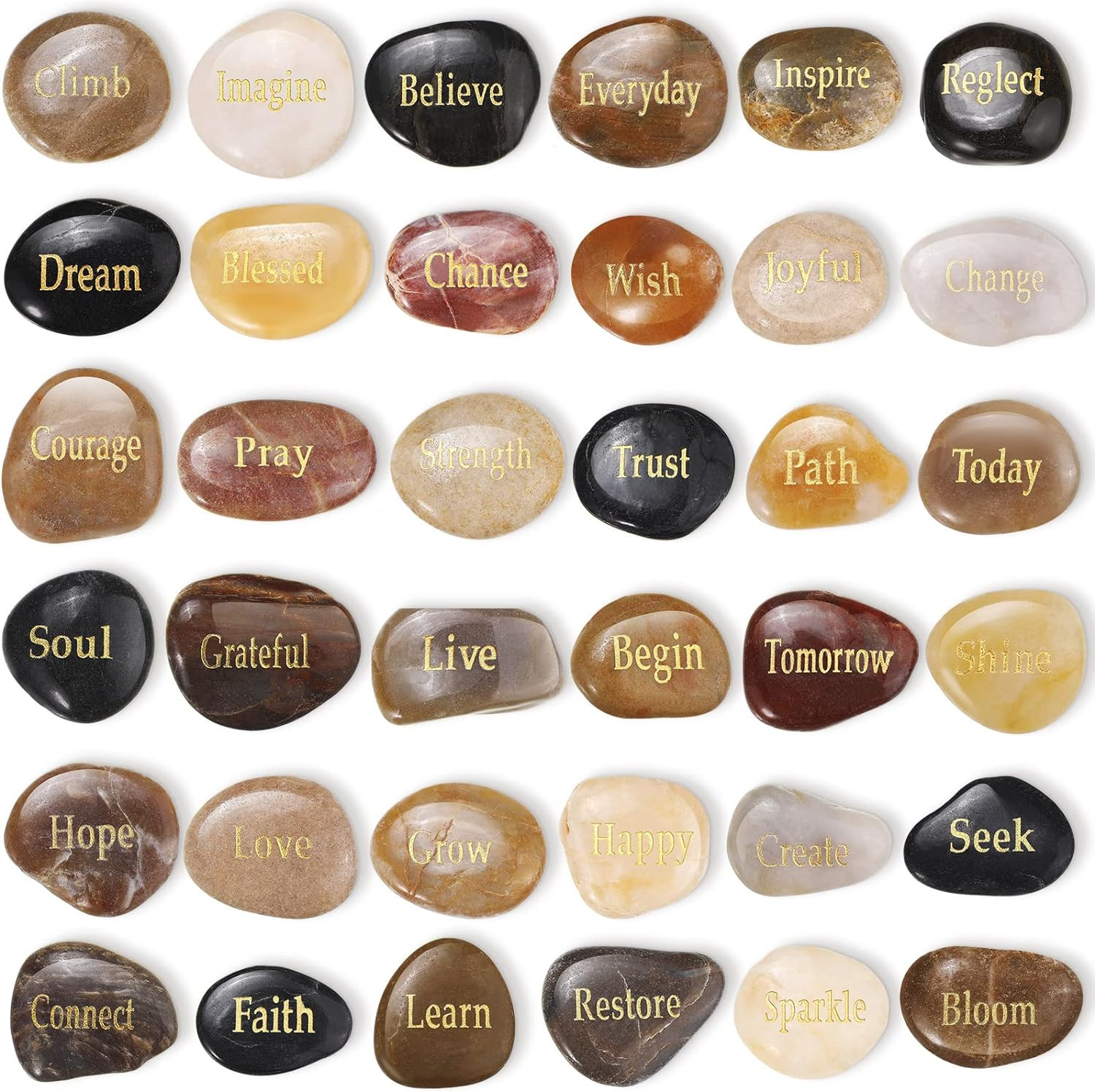 36 Pcs Inspirational Stones Engraved Words Rock Encouragement Amulets Gift