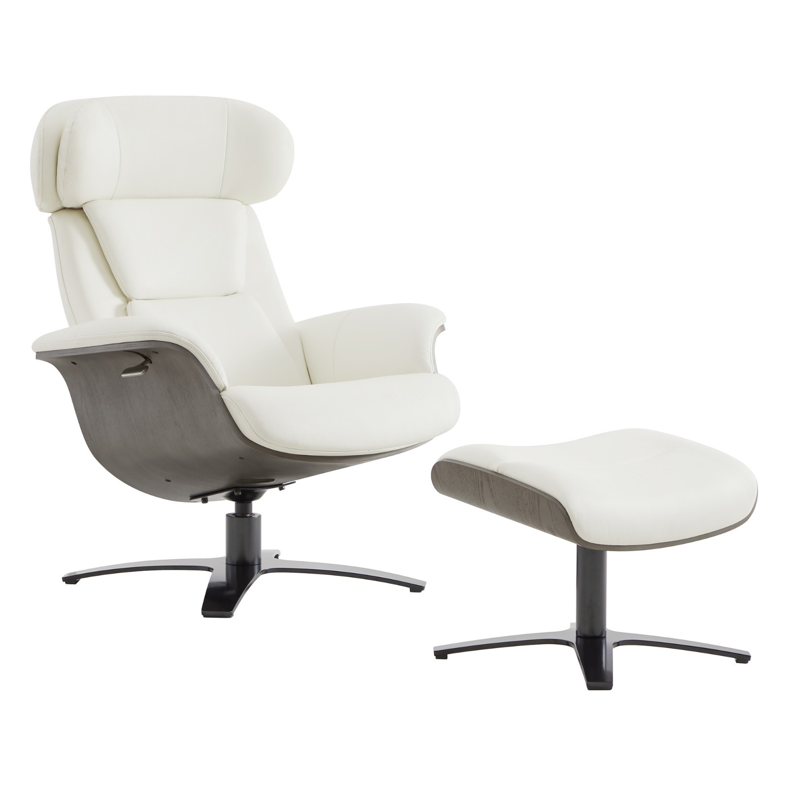 CHITA Genuine Leather Reclining SwivelChair with Adjustable Headrest and Ottoman