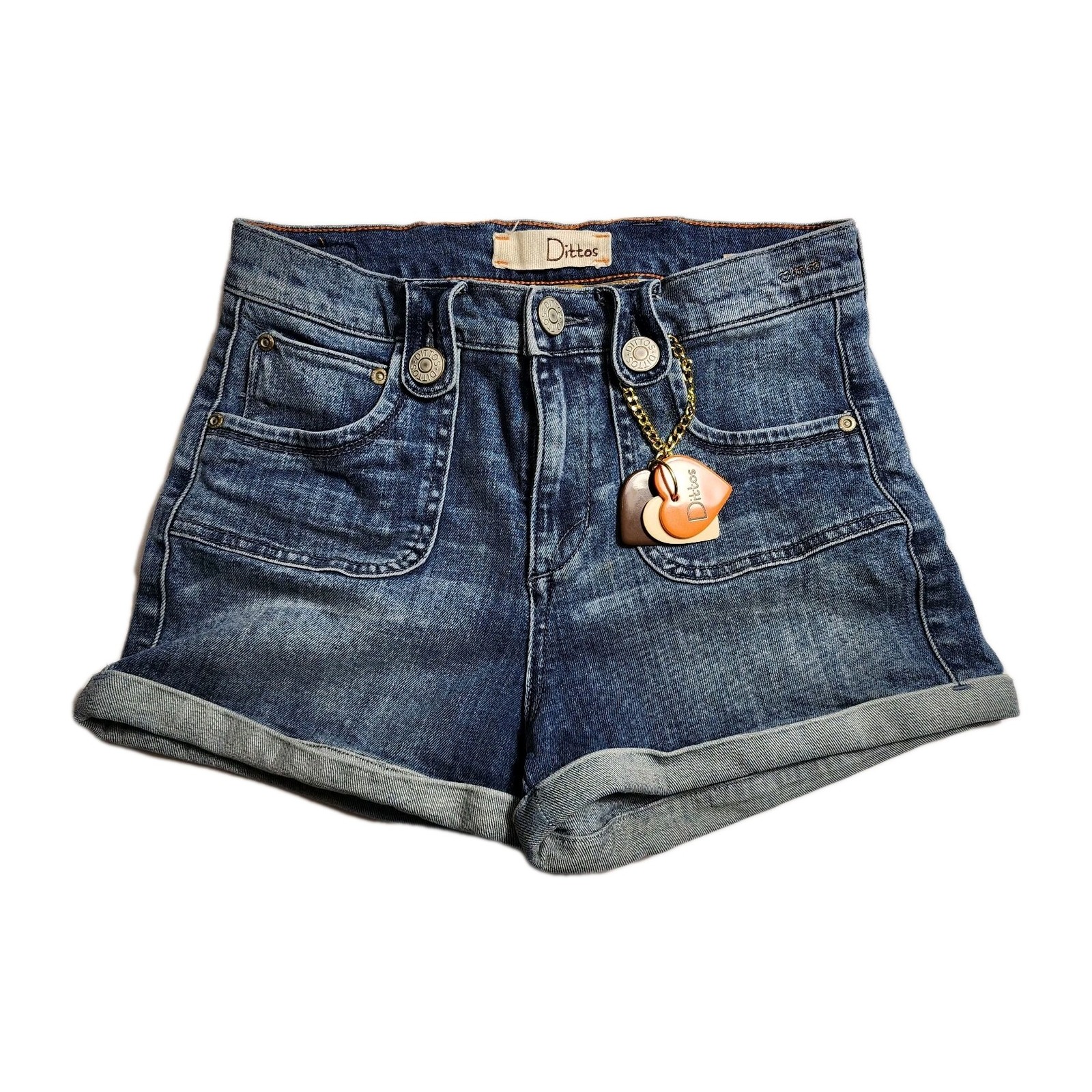 Dittos Women Saddleback Retro Cuffed Blue Denim Shorts Sz 27 Trendy Fashion VTG
