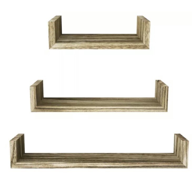 Floating U Shelves Wall Mounted 3 Shelves Wood Torched Finish Modern Home Decor