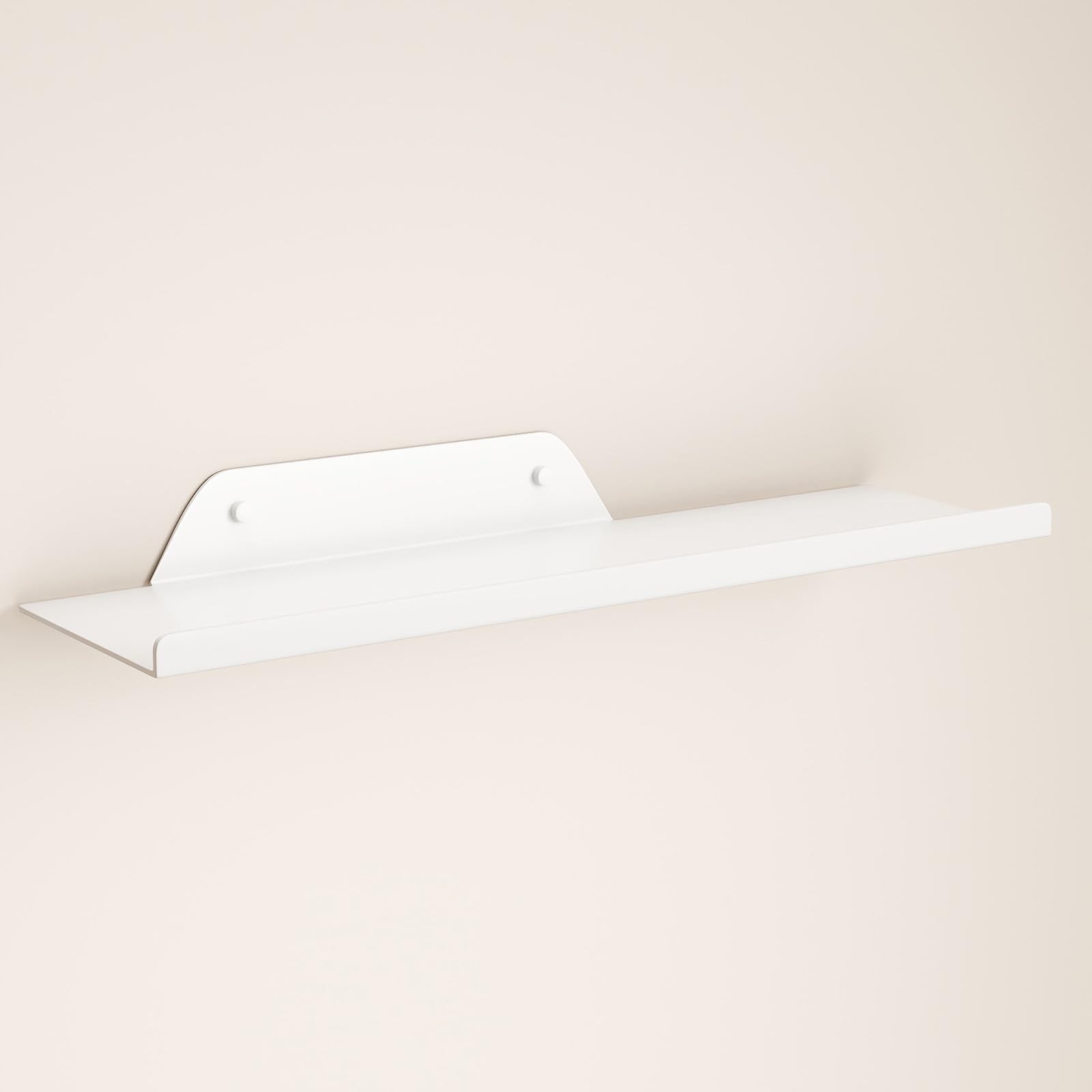 White Metal Off Center Floating Wall Shelf Storage Modern Decor Lip 12 Inch