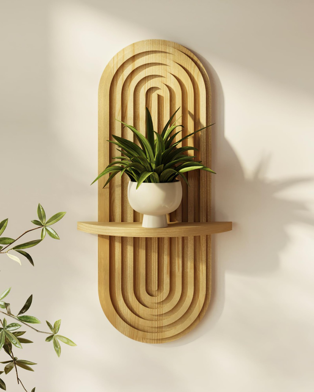Boho Wall Decor Brown Plant Wall Shelf, Mid Century Modern Decor Hanging Plan...