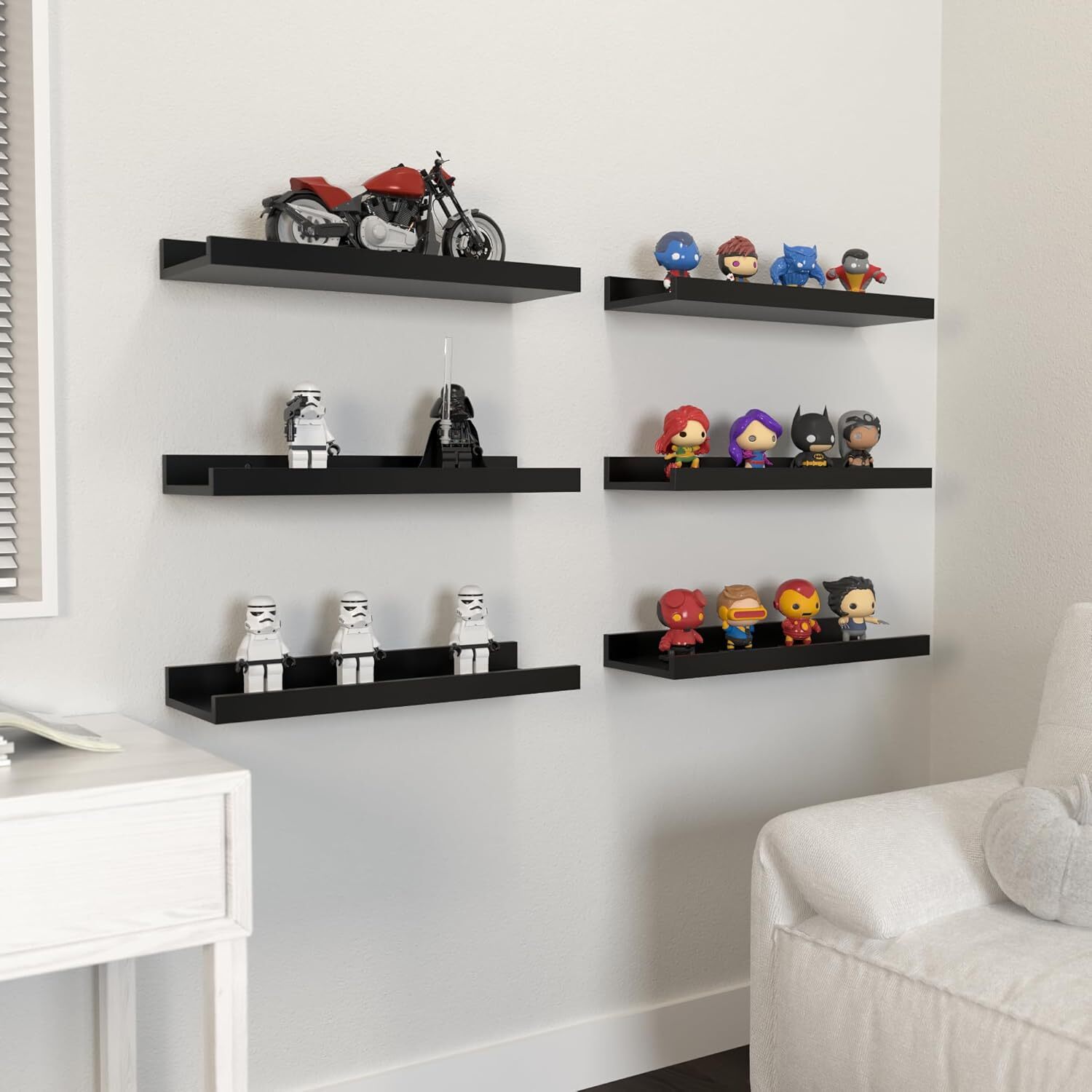 Splattertide 6 Pack Floating Wall Shelves, Display Shelves for Home Decoration