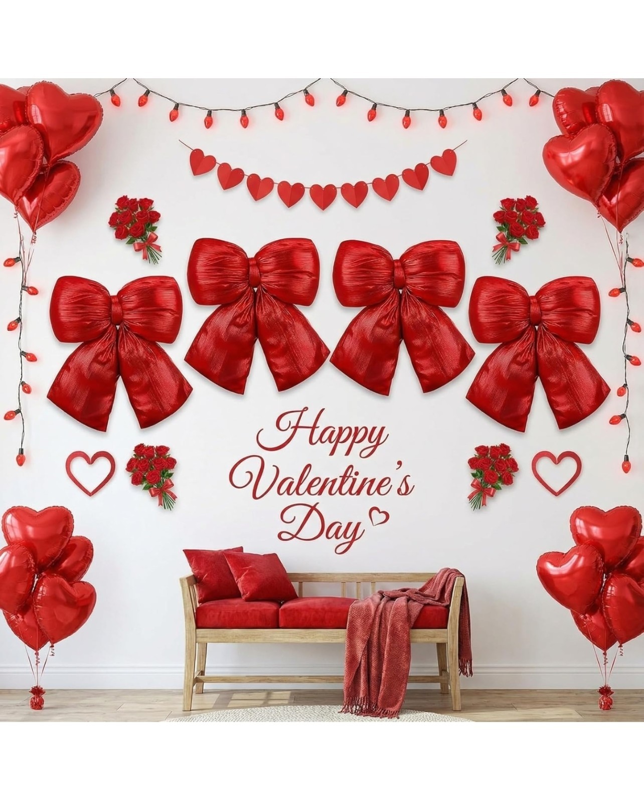 Soulchen 4 Pack 15.7 Inch Large Stuffed Bows Cute Hanging Decor for Valentine's