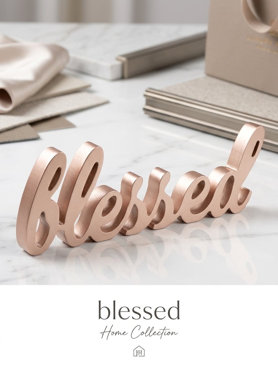 Blessed Home Collection Rose Gold Script Tabletop Decor Sign