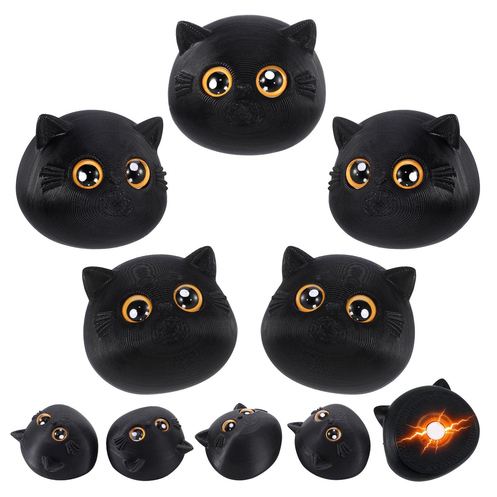 Ovveroche 5pcs Cute Black Cat Refrigerator Magnets 3D Printed Magnetic fridge