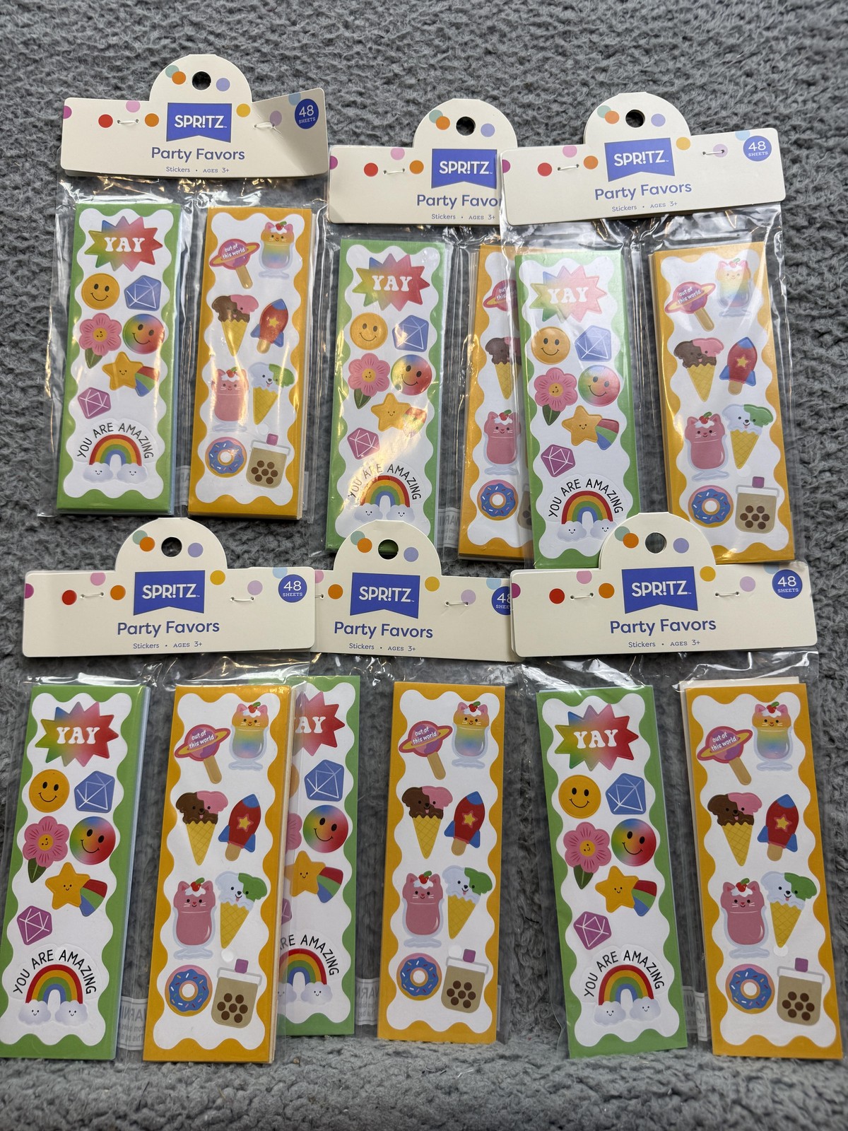6x Spritz Party Favors Stickers 48 Sheets Kids School Reward Multicolor Cute