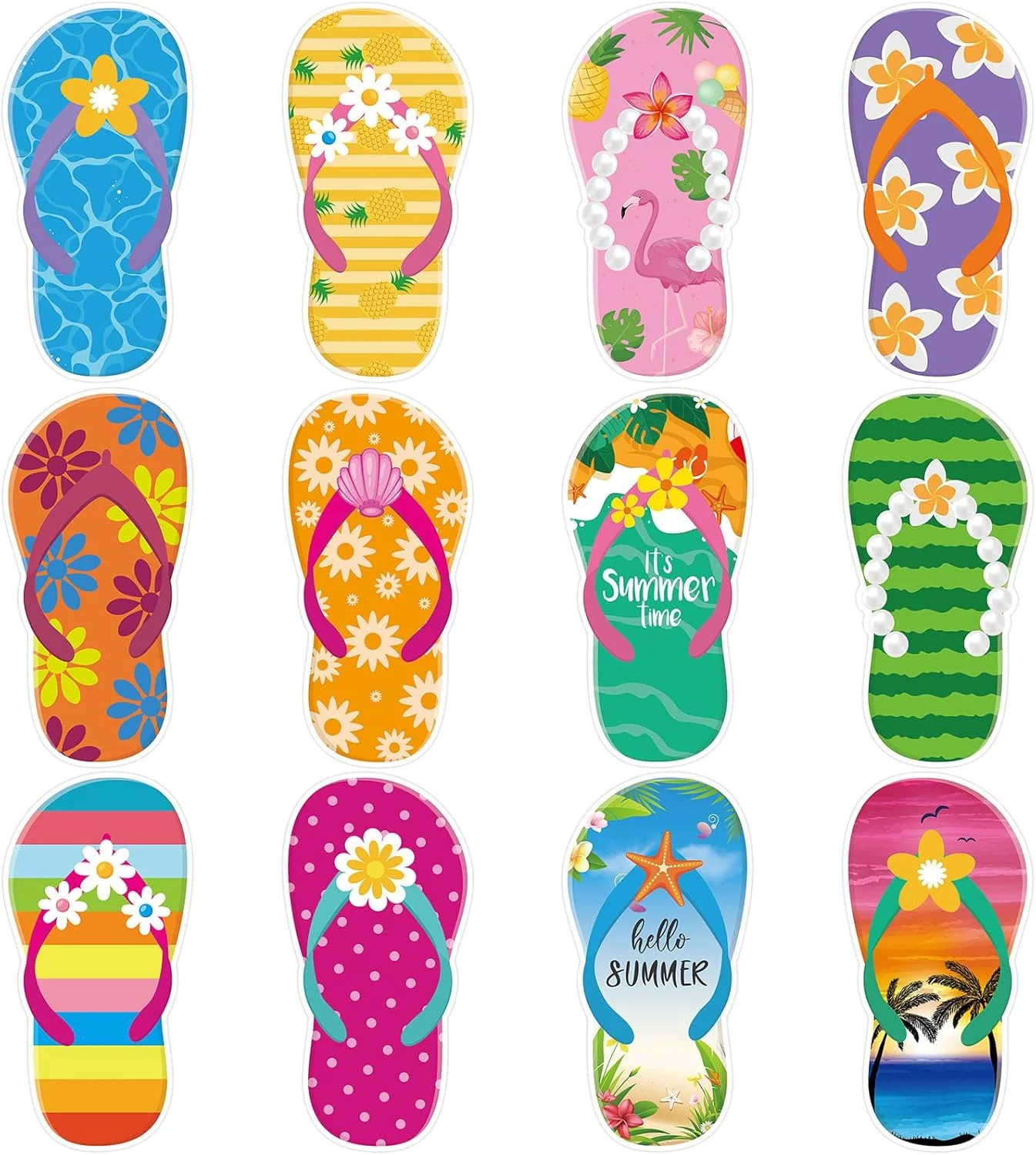 48Pcs Summer Flip-Flop Paper Cutouts, Cute Flip-Flop Shape Cutouts Tropical Hawa