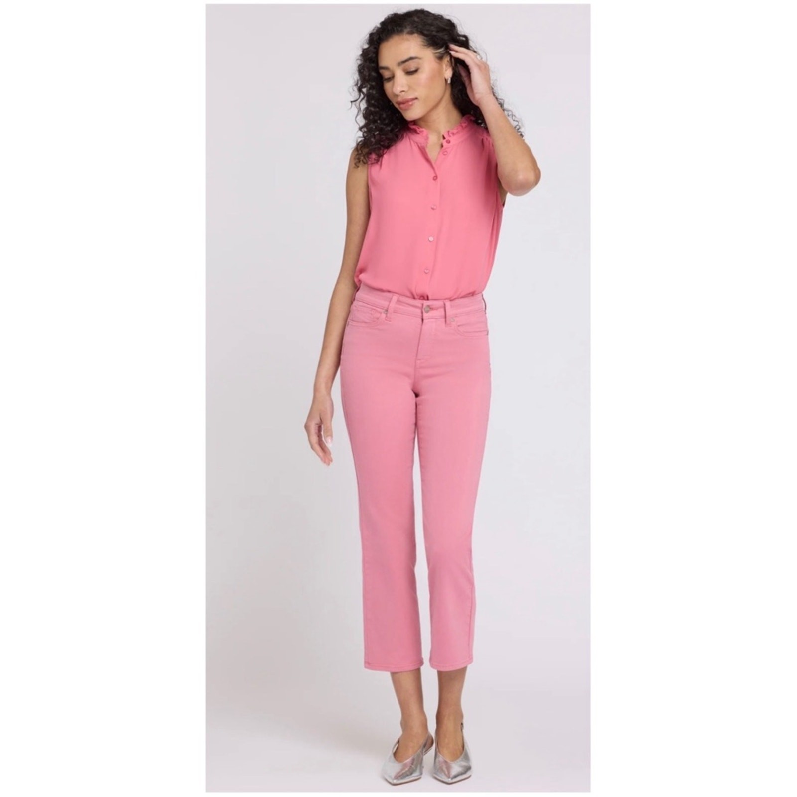 NYDJ Women’s Sz 10 Petite Pink Straight Leg Marilyn Ankle Jeans Stretch Denim
