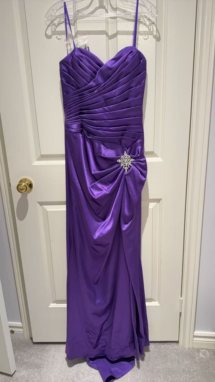 Women’s Purple Evening Dress Size L – Elegant Satin Long Formal Gown