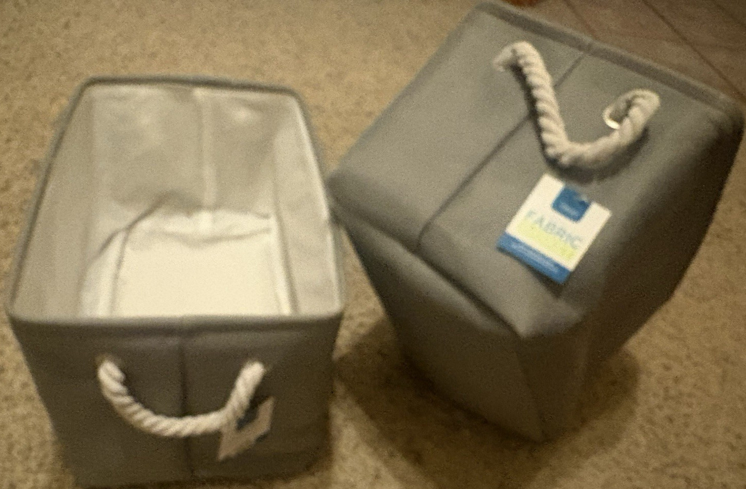 Interiors by Design Fabric Storage Baskets Set of 2 Gray 15x10x9.5in Handles