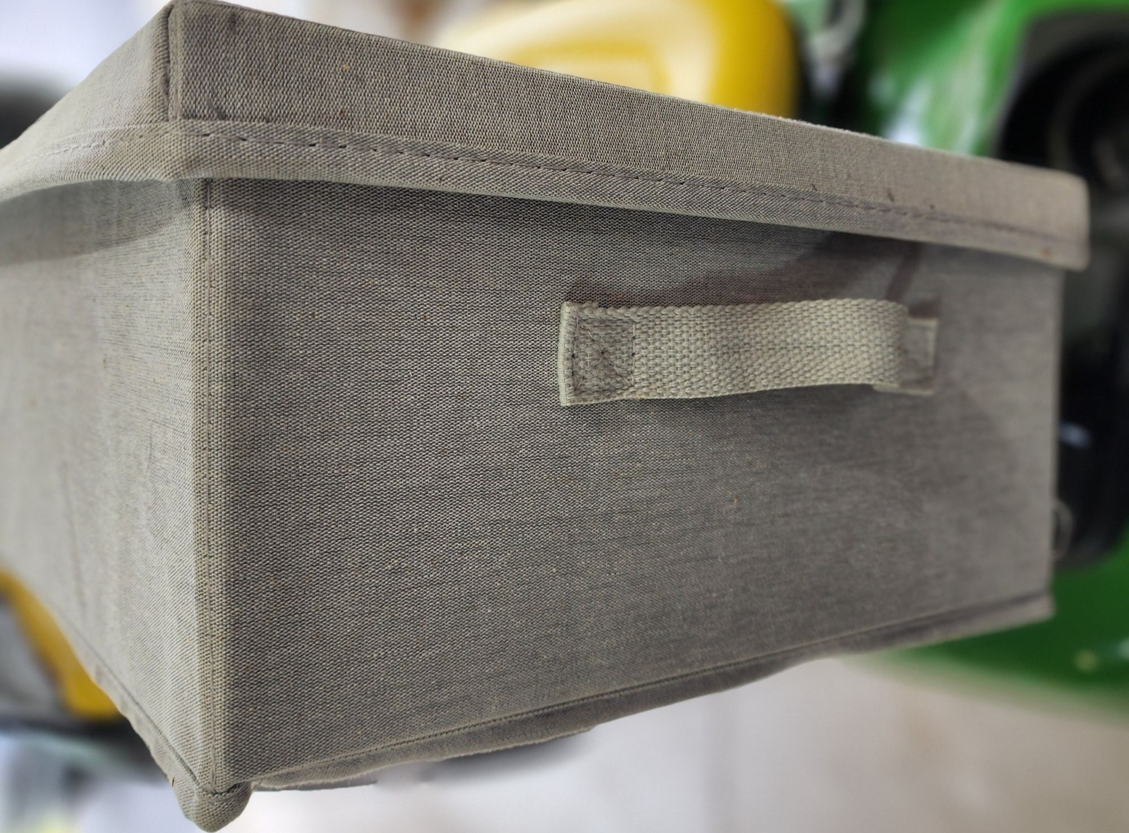 Collapsible Fabric Storage Box With Lid Neutral Gray Foldable Design & Handles