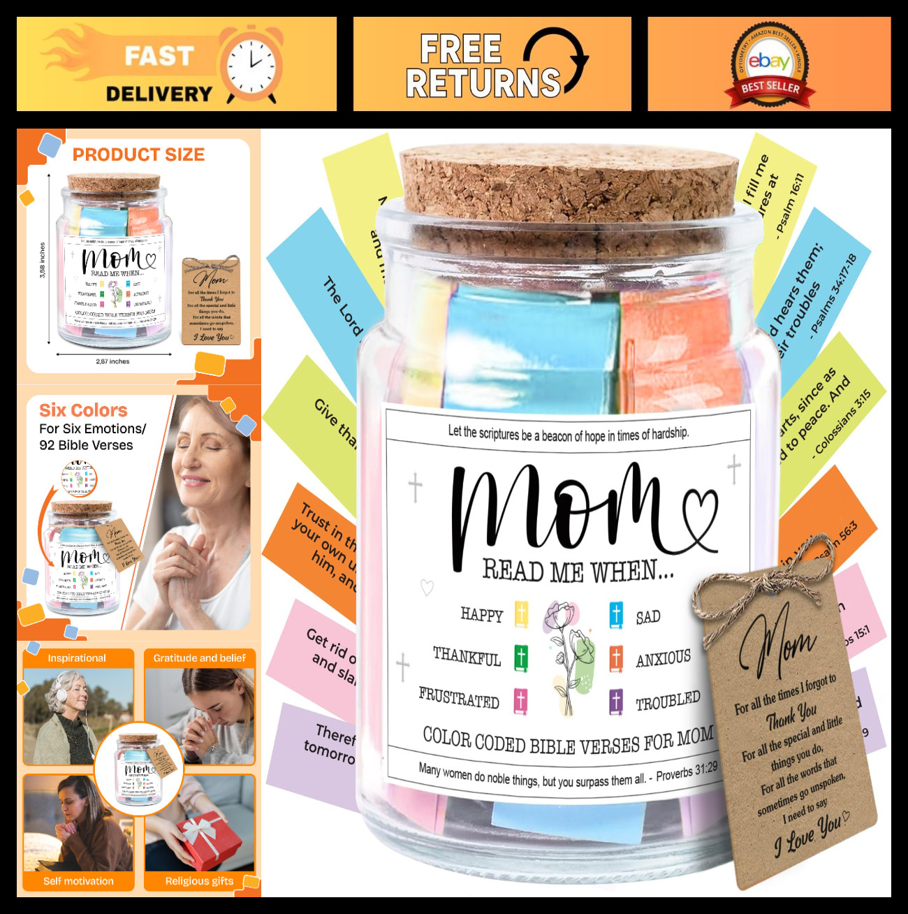 Mom Gifts from Daughters & Sons - Inspirational Scripture Jar with 92 Verses