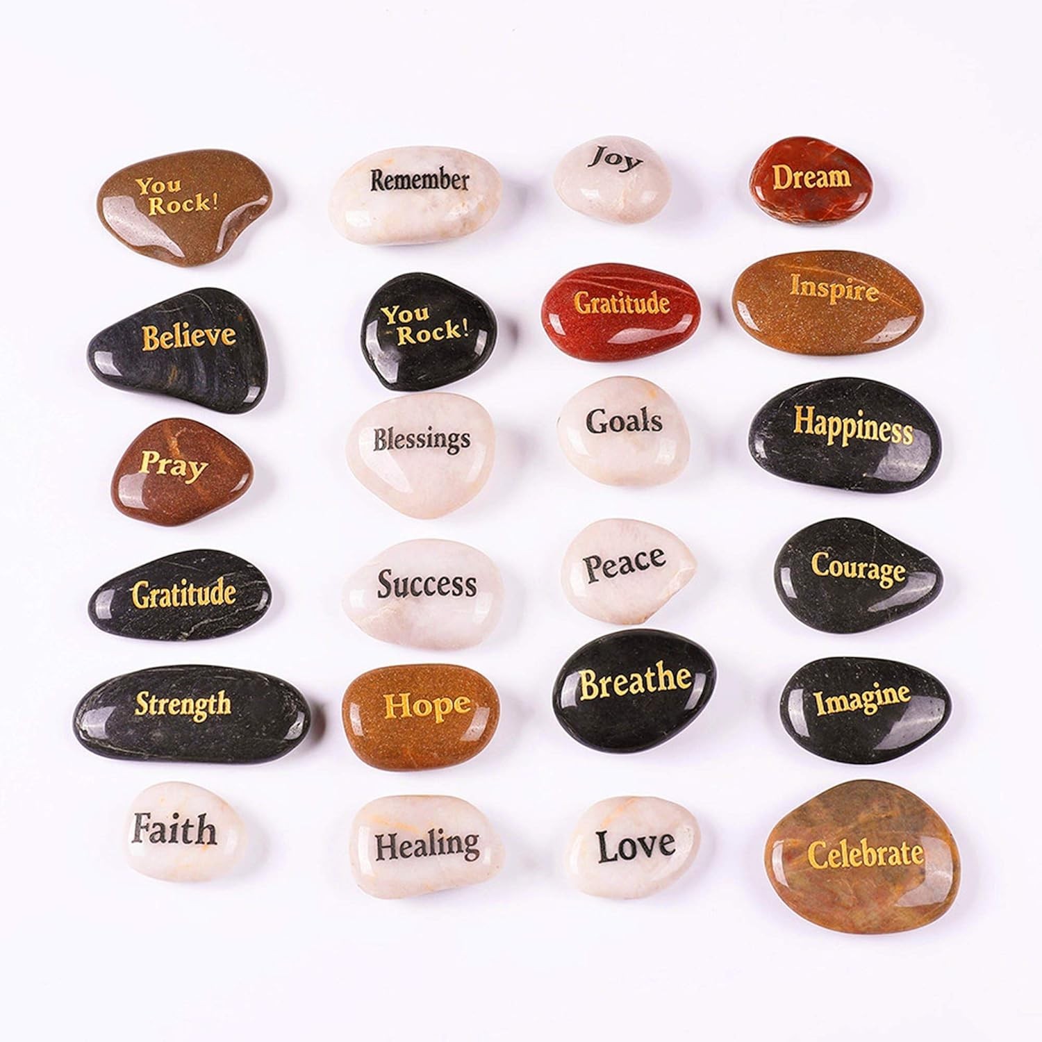 24 Pcs Inspirational Stones Engraved Words Rock Encouragement Amulets Gift
