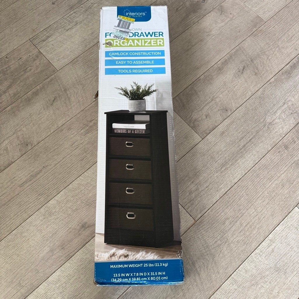 Interiors by Design 4 Drawer Organizer Storage Cabinet Wood Shelf Unit 31.5 New