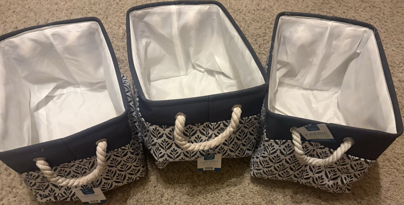 Interiors by Design Floral Printed Fabric Storage Baskets w/ Handles 3-Pack