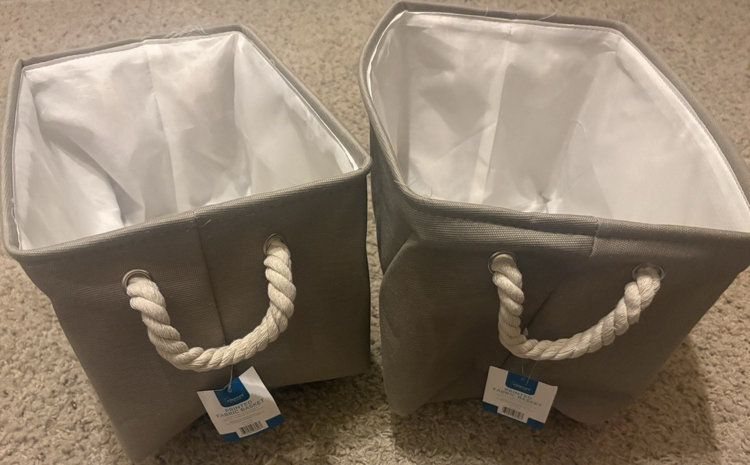 Interiors by Design Printed Fabric Storage Baskets Tan Rope Handles 2-Pack