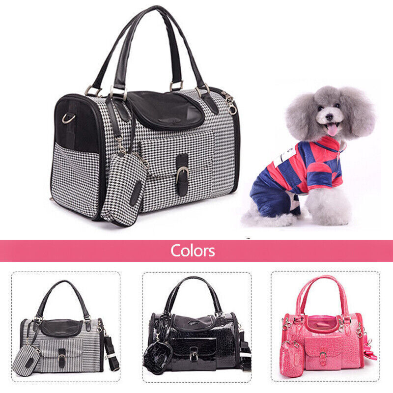 Portable Cat Dog Carrier Stylish Puppy Travel Tote Bag Breathable Black/Pink Bag