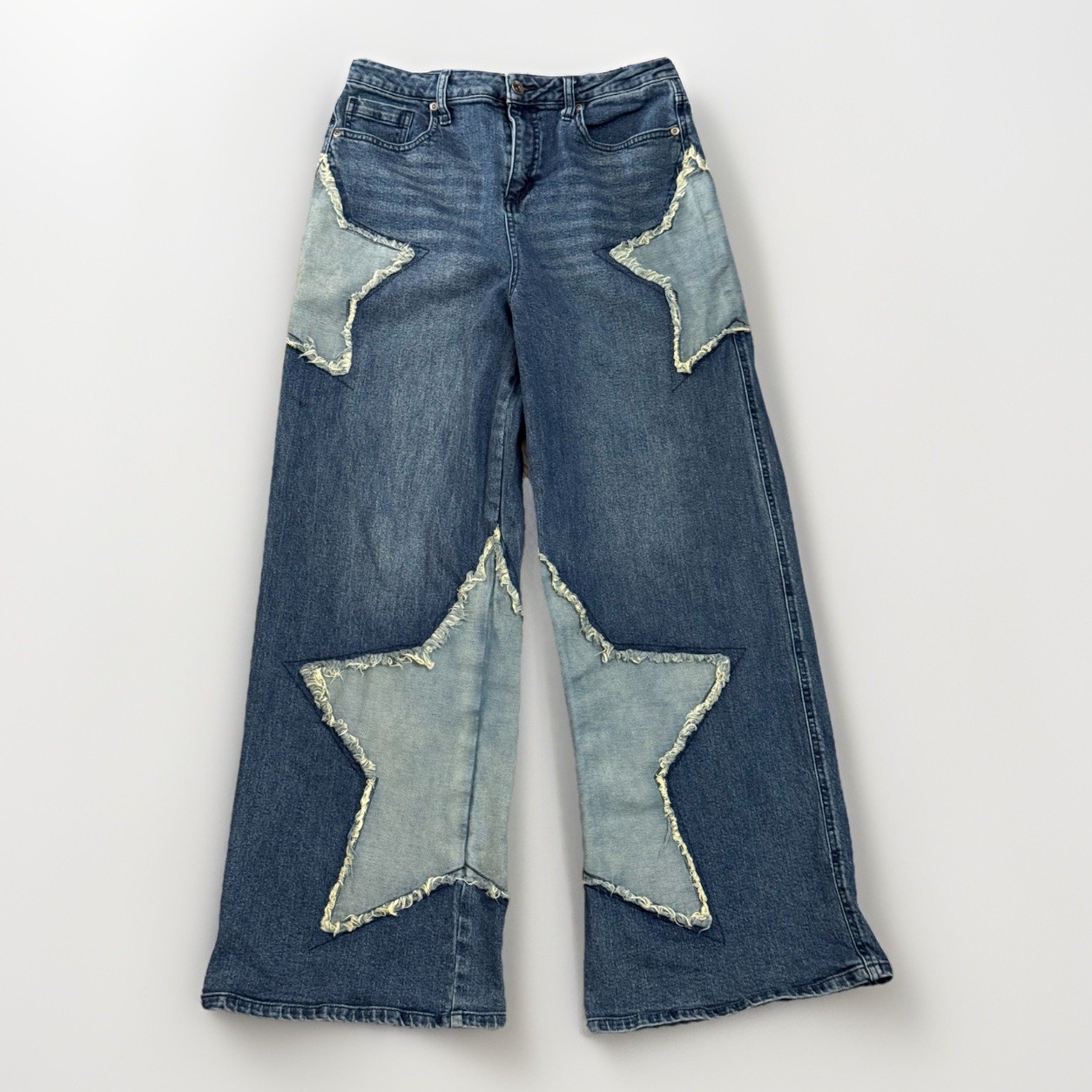 Hot Topic Denim Star Patched Wide Leg High Rise Jeans Women’s Junior 11 90s Y2K