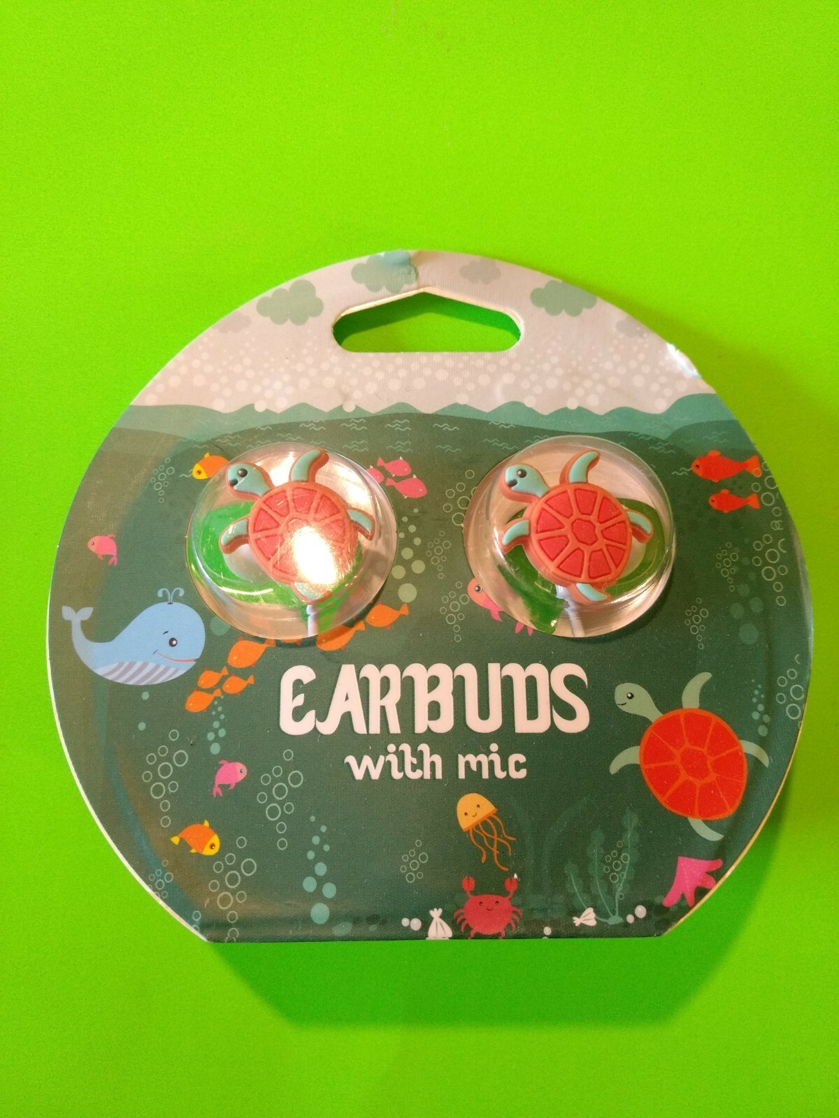 NEW TECH 4 YOU EARBUDS WITH MIC Sea Life, Turtle , Stocking Stuffer or Gift 