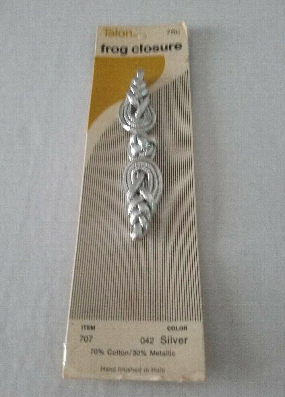 Vintage Talon 4" x 3/4" FROG CLOSURE Silver Metallic 042 Item 707 New Sealed