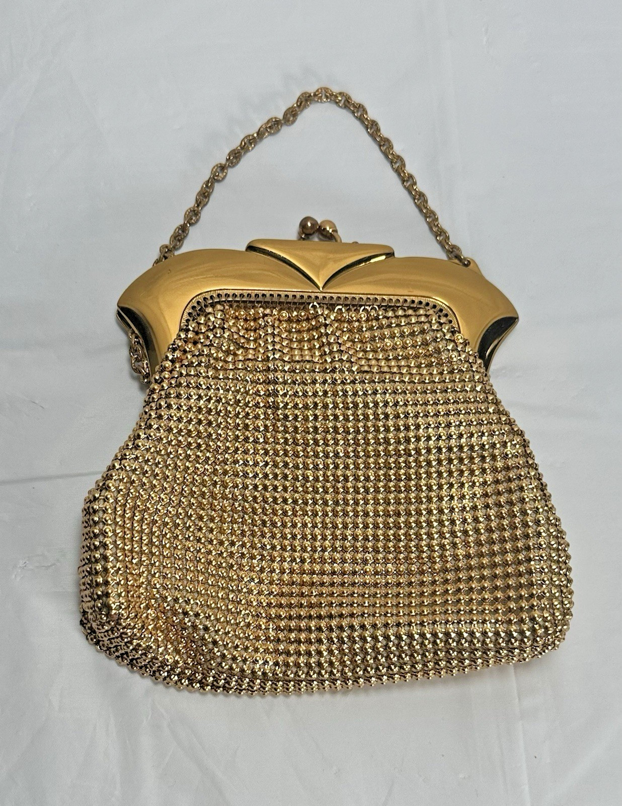 Vintage Whiting & Davis Gold Tone Mesh Evening Bag Original Box