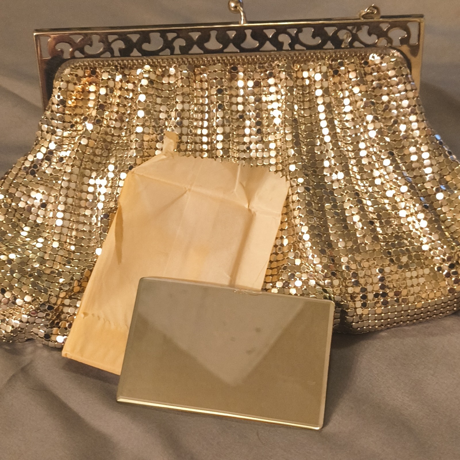 Whiting & Davis Silver-Tone Metal Mesh Evening Bag Purse for Women