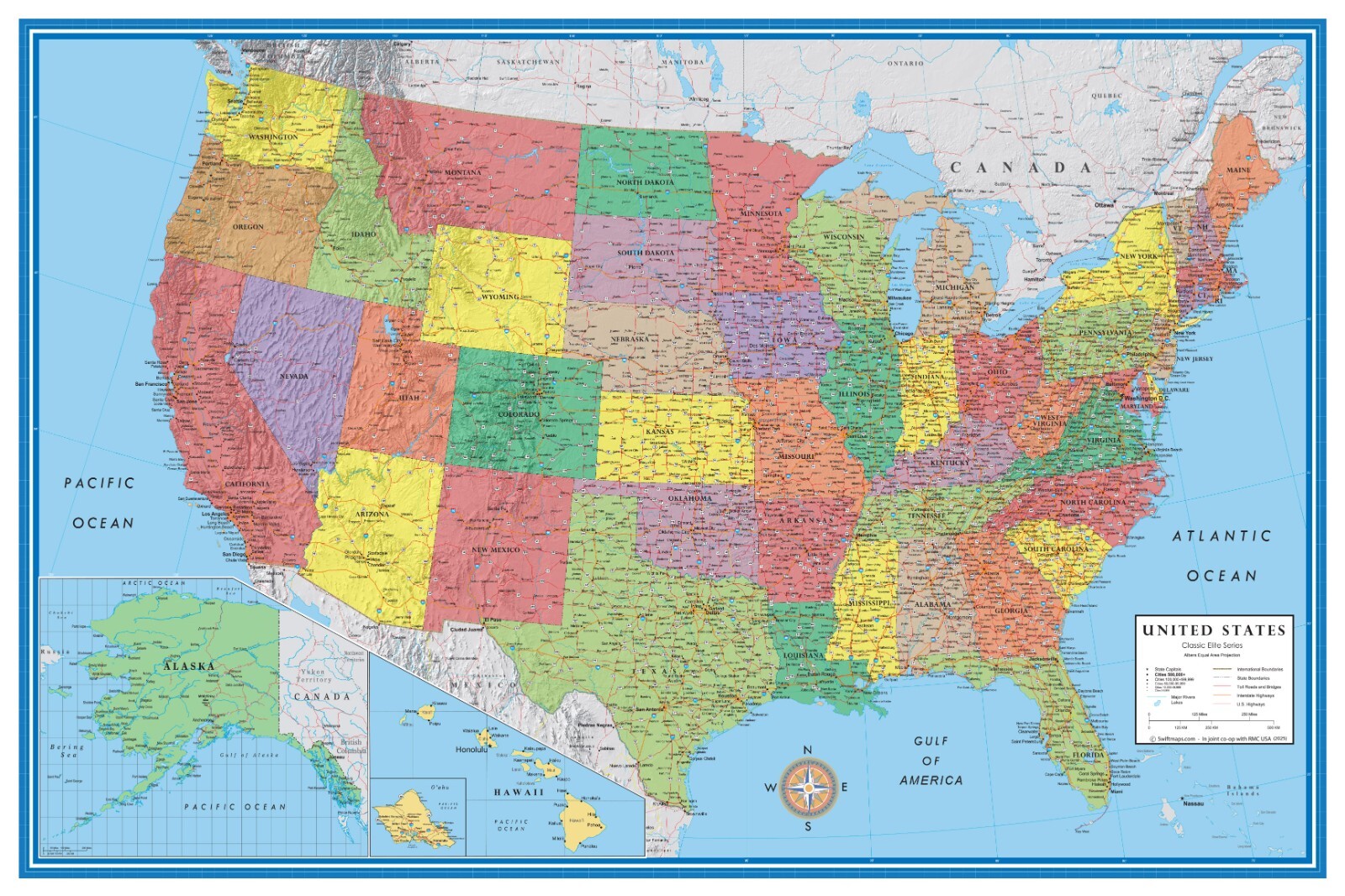 United States Map Classic Premier USA US Wall Poster Decor w/ Gulf of America