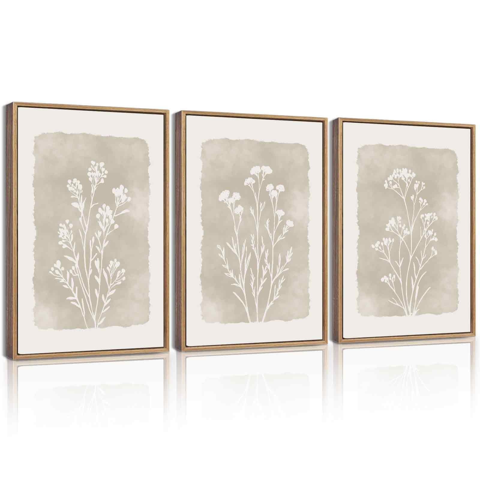 Boho Botanical Flower Framed Wall Art Farmhouse Vintage Floral Wall Painting ...