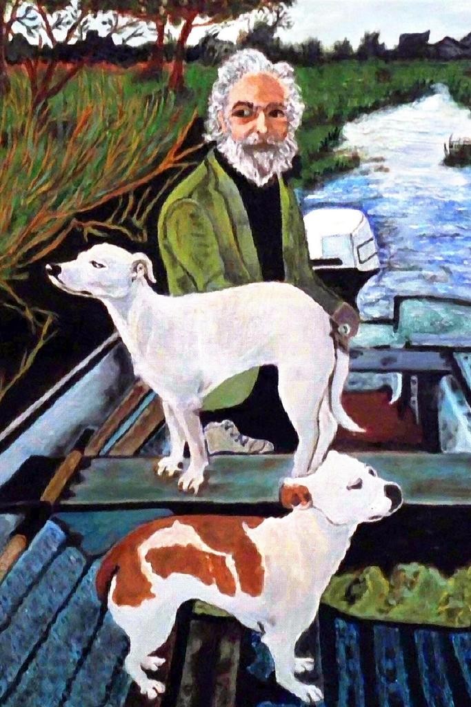 Man in Boat With Dogs Movie Painting Poster Wall Art 16x24