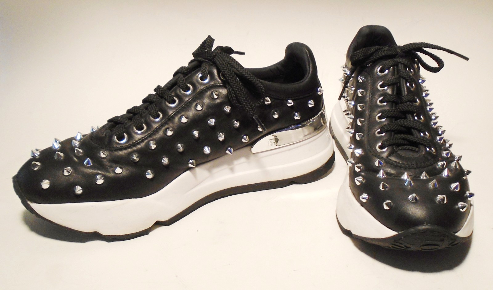 RUCOLINE Statement SILVER SPIKE Black LEATHER Women's SNEAKERS 38/8US