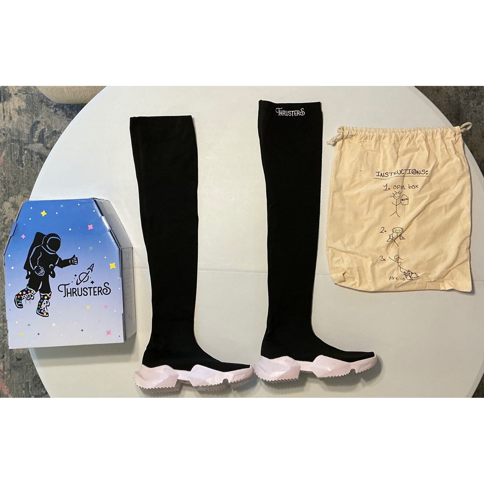 Thrusters Over The Knee Sock Boots Sz 40/10 Black White Platform Cybercore