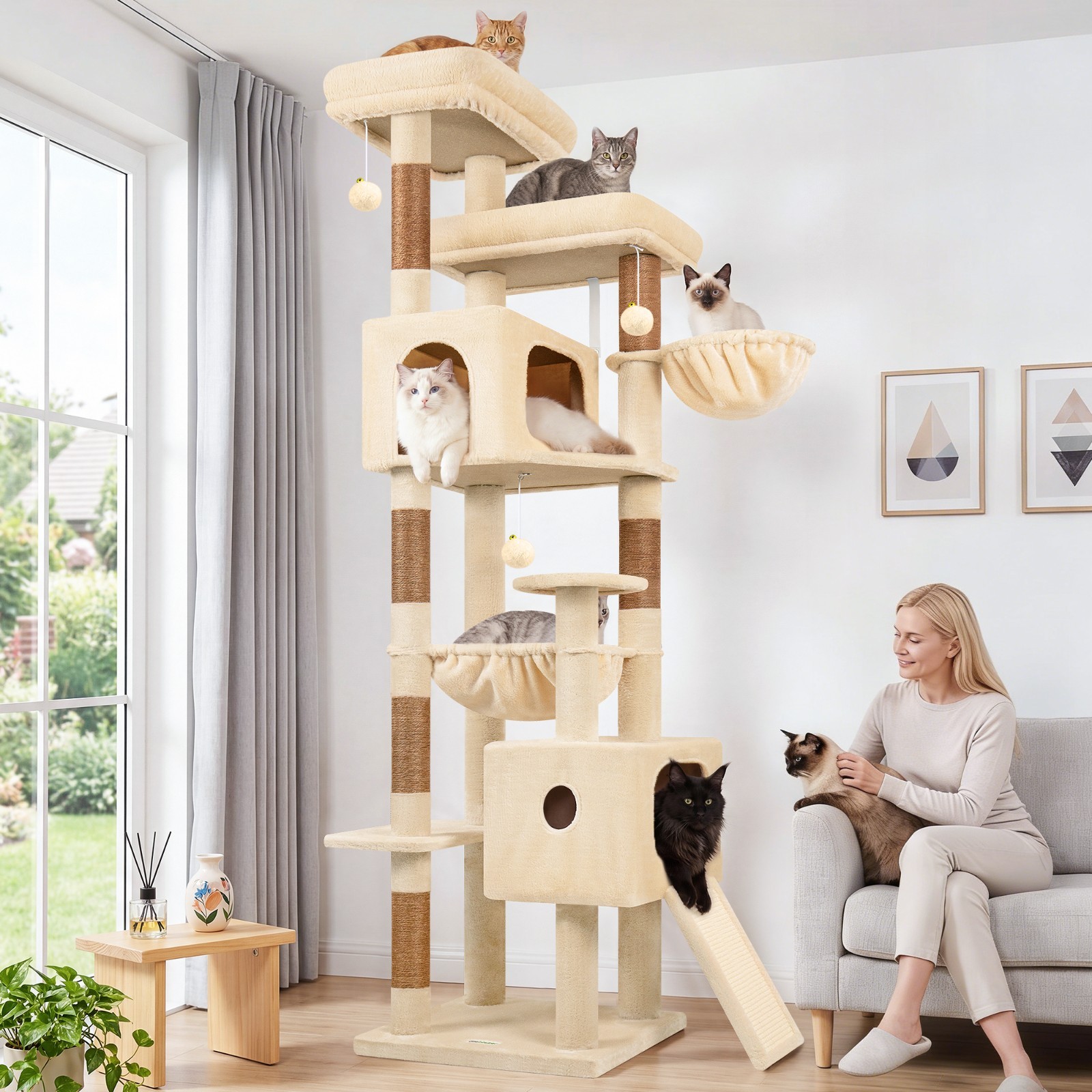 80 Inch Cat Scratch Tower and Heavy Duty Cat Tree for Large Cats