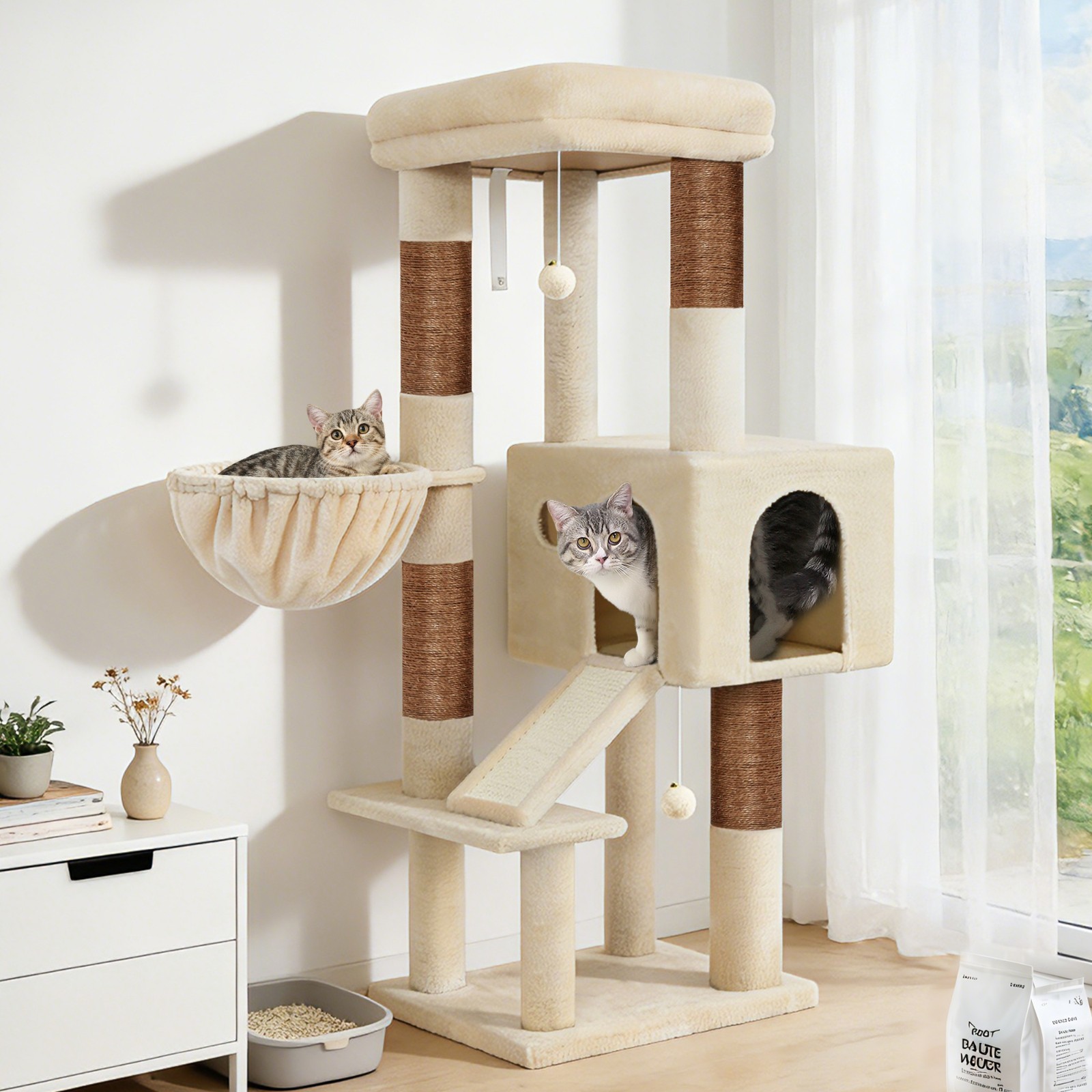 50-inch Cat Tree Tower for Adult Cats, Extra Thick Scratching Posts & Condo