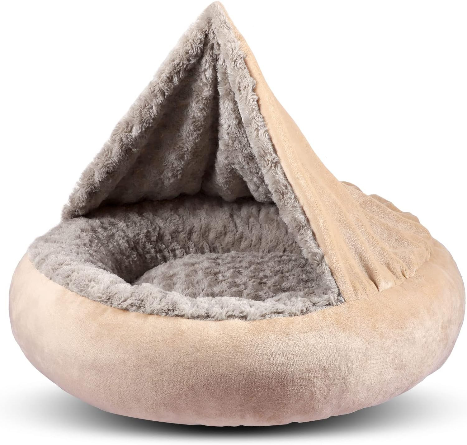 Small Dog & Cat Bed, 23'' Donut Pet Bed Mat with Hooded Blanket, Anti-Anxiety Bu