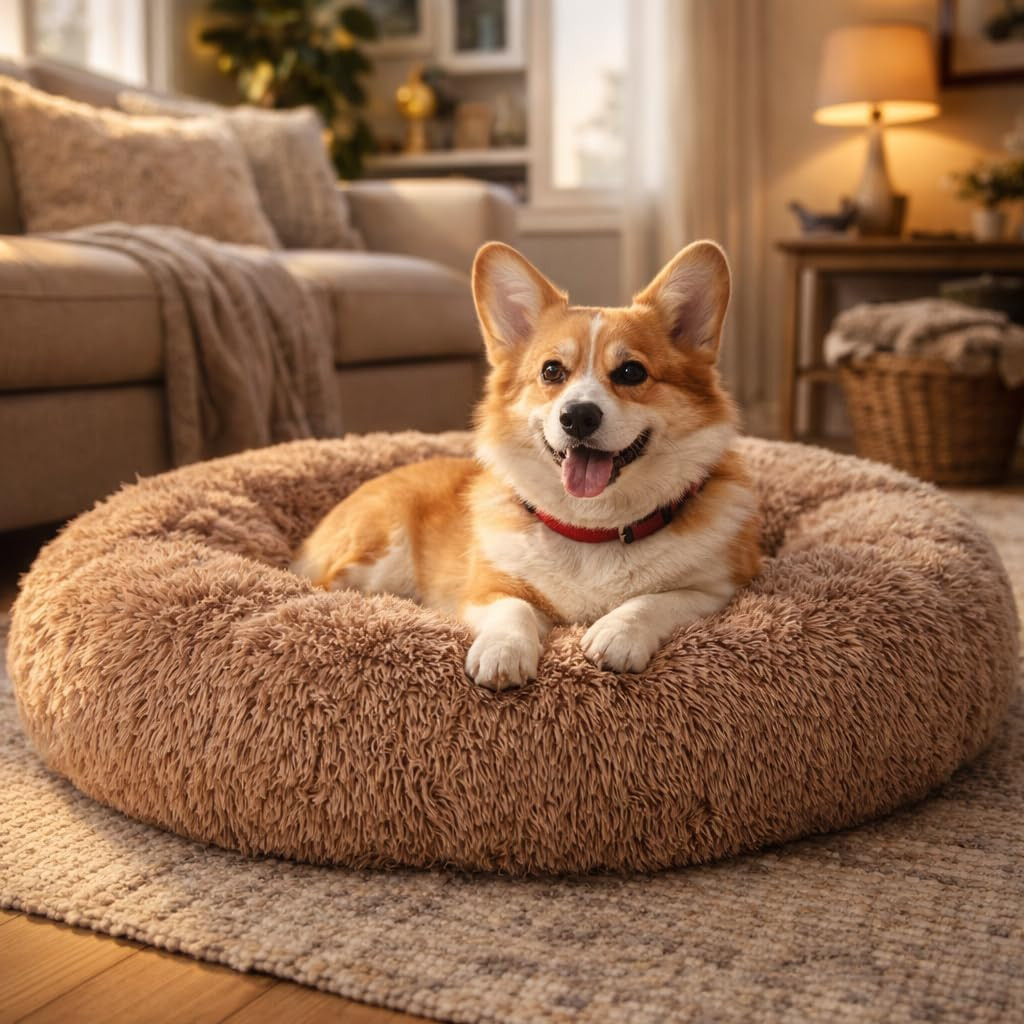 Dog & Cat Bed for Indoor Cats, 24In Calming Donut Pillow Mat for Puppy and Kitte