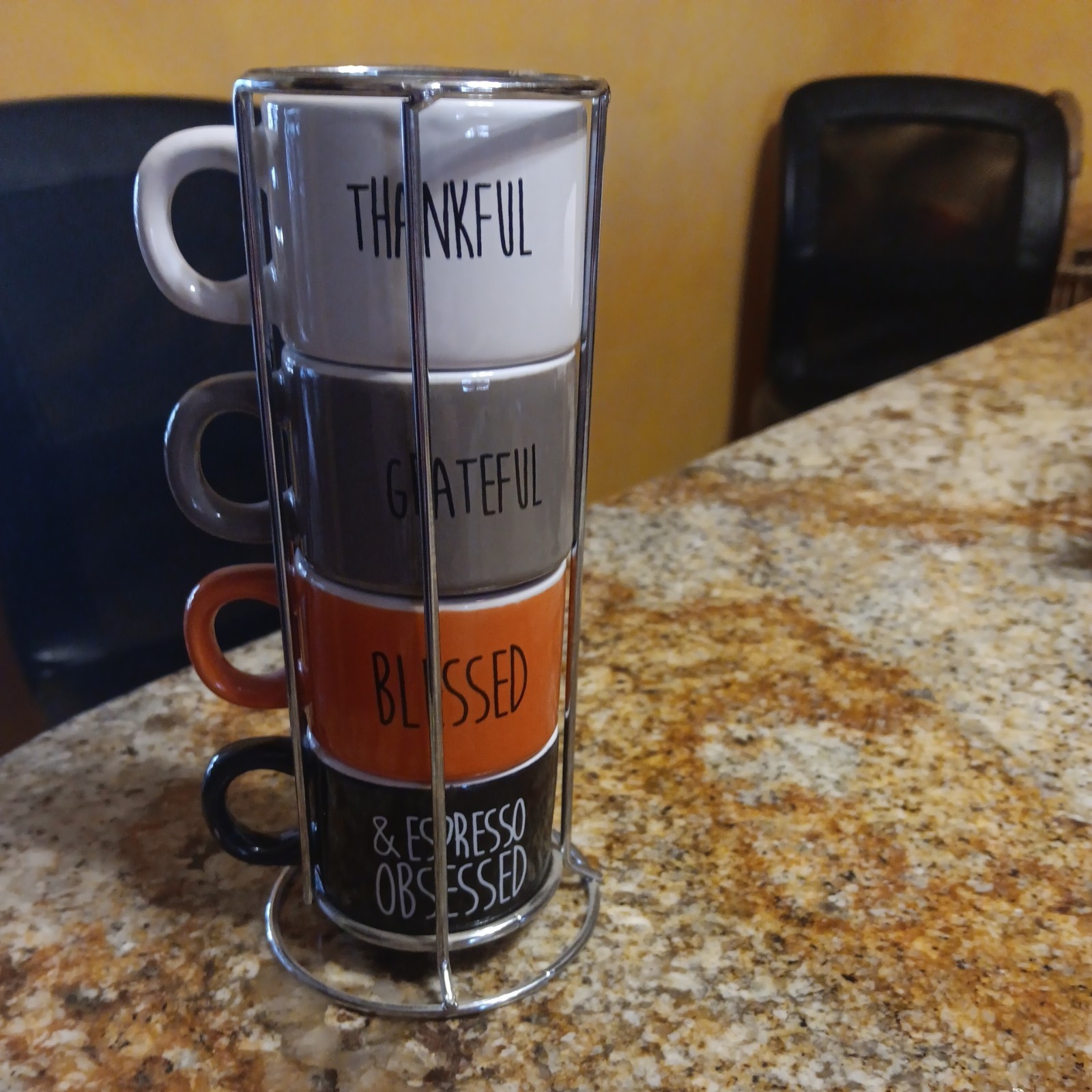 Home Essentials Set of 4 Ceramic Espresso Multicolor Worded Mug Set (1720)