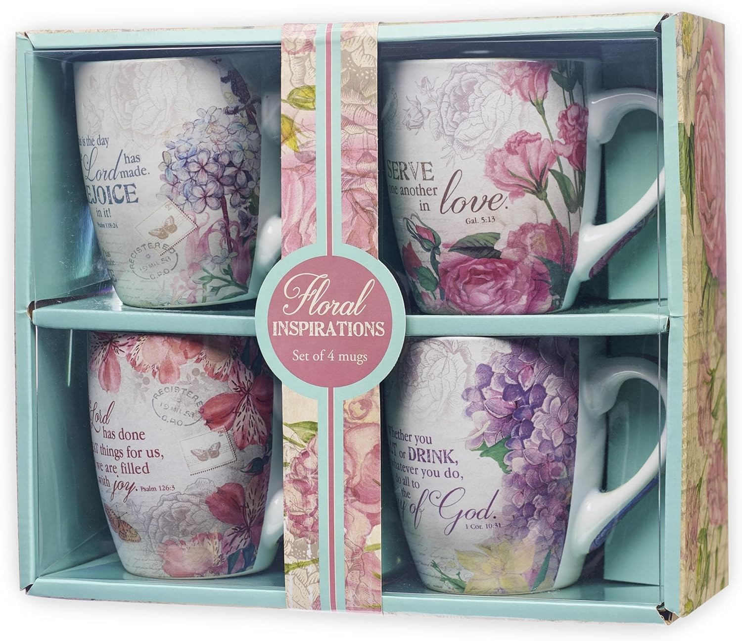 Christian Art Gifts Ceramic Coffee/Tea Mug Set for Women | Vintage Botanic Flora