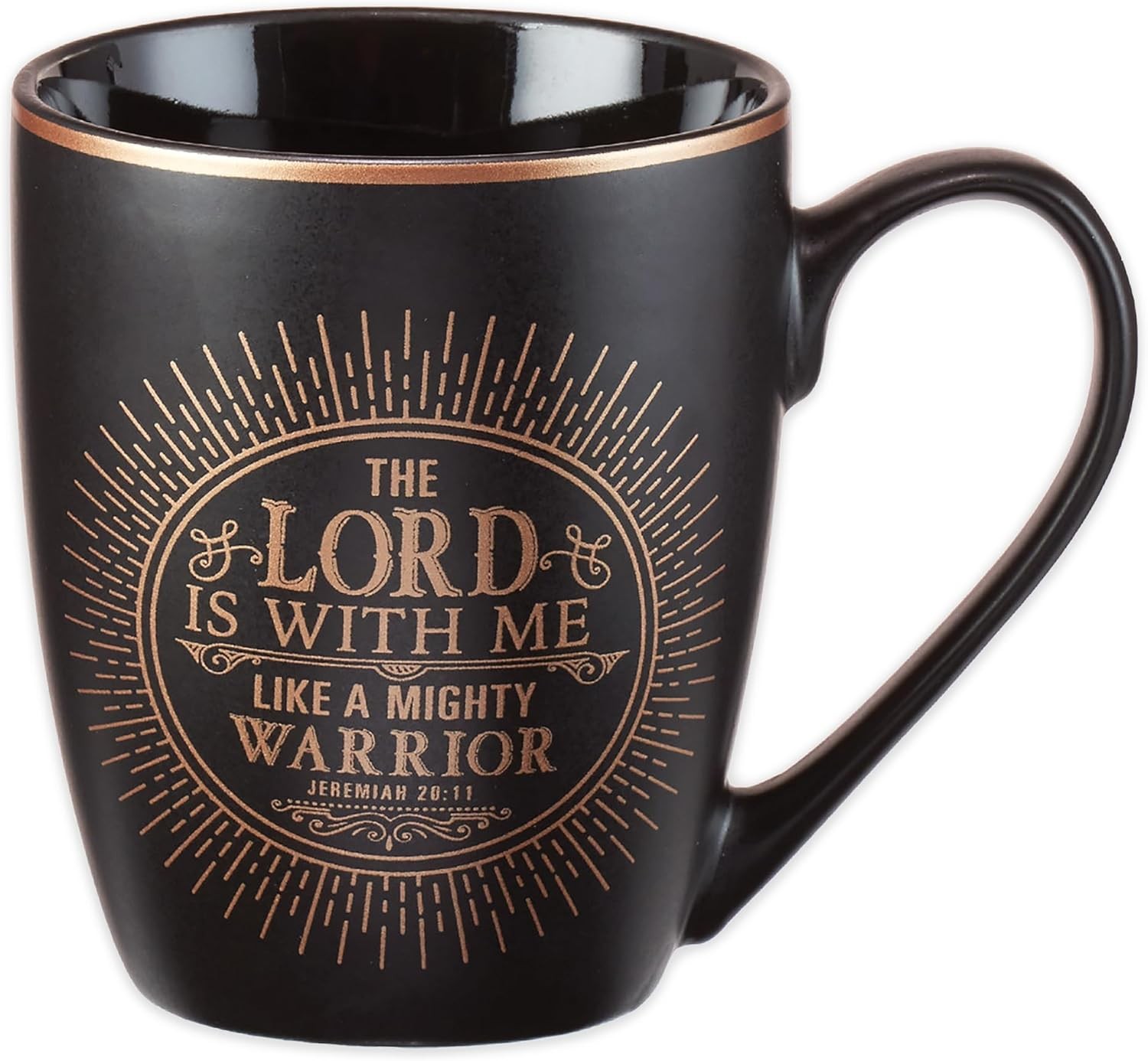 Christian Coffee Mug Bible Verse Jeremiah 20:11 Gift Black Gold Cup