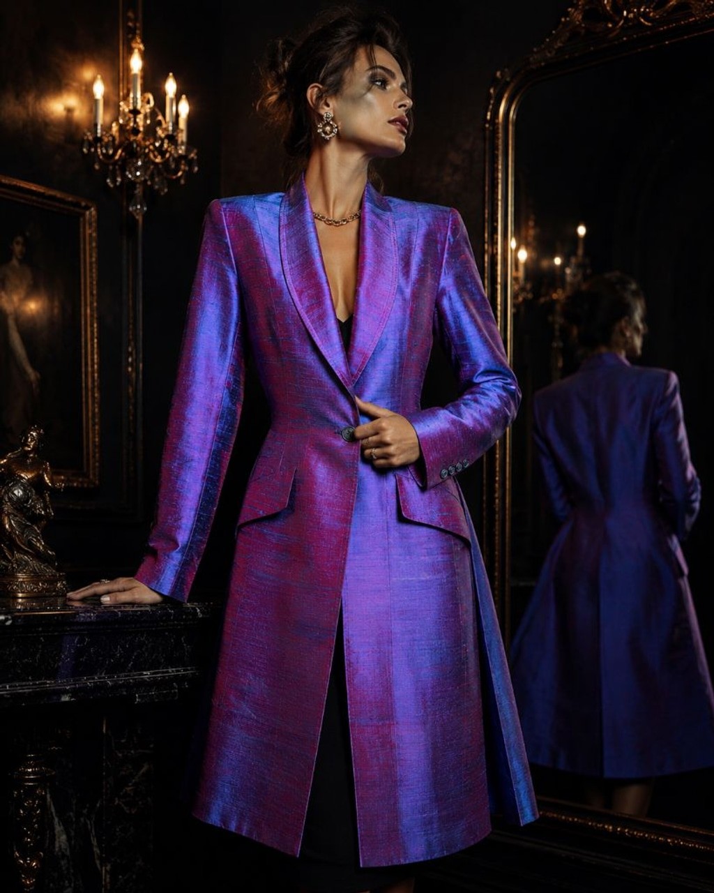 Vintage 1987 Iridescent Silk Duster Blazer Purple Blue Avant Garde Glam Coat