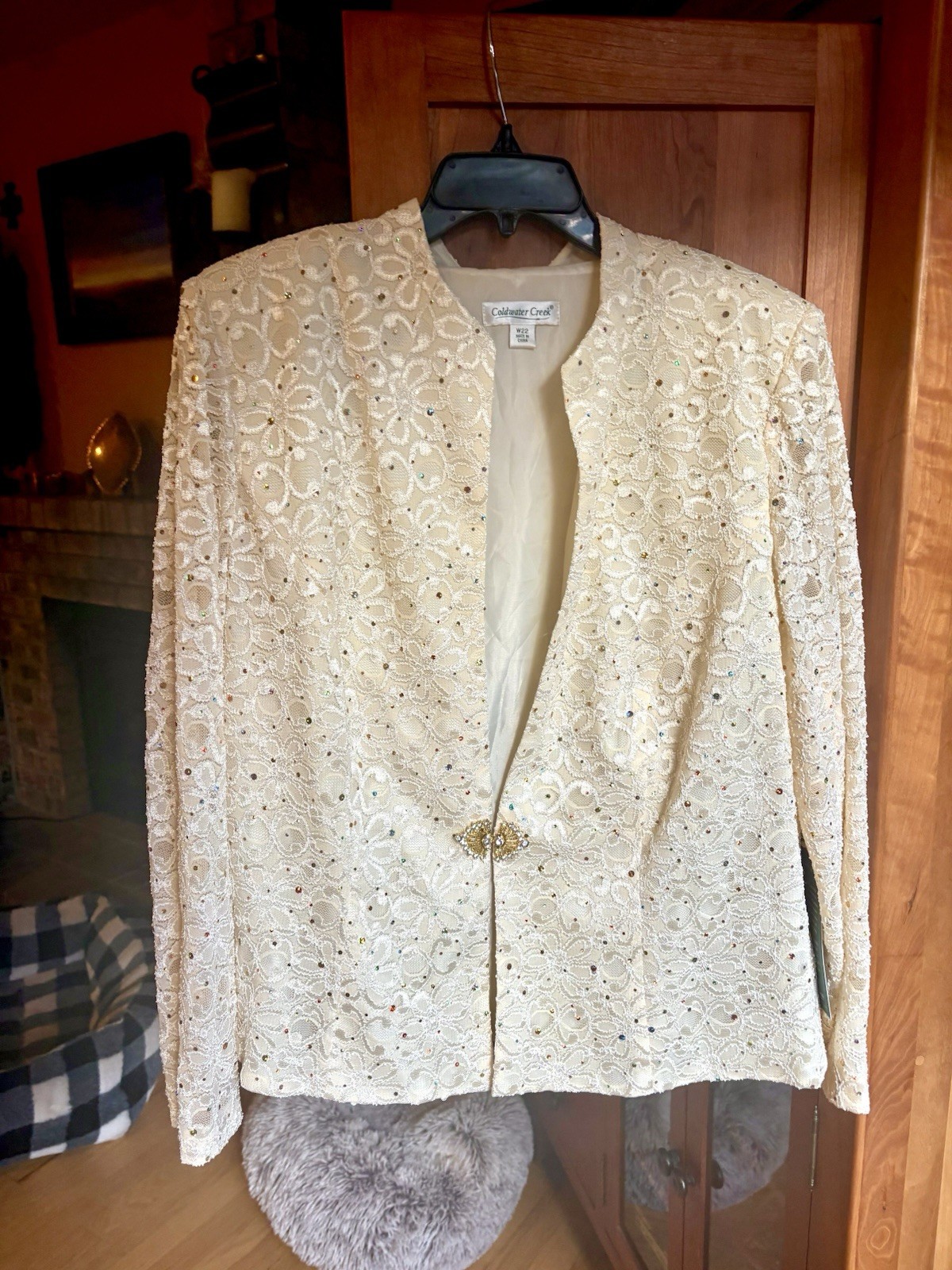 Coldwater Creek Jacket 22W Sequin Lace Gold Tone Rhinestone Clasp New With Tags