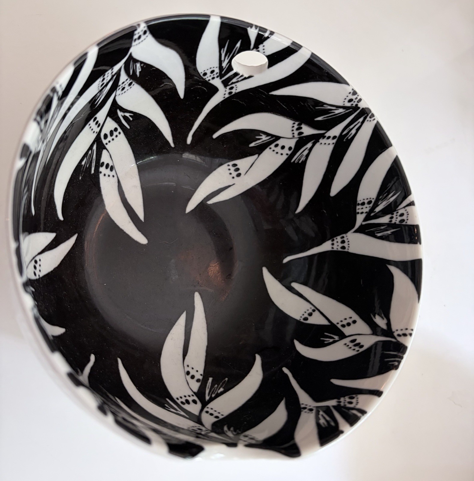 elum HOME Ceramic Yarn Bowl Black White Geometric Embossed BOHO Modern Decor