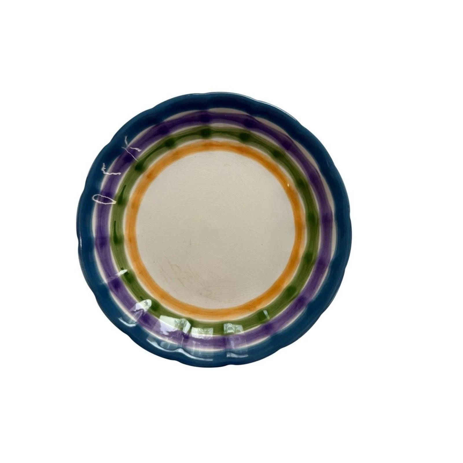 Gibson Plate 8” Multicolored Scalloped Stripe Maximalist Retro - READ