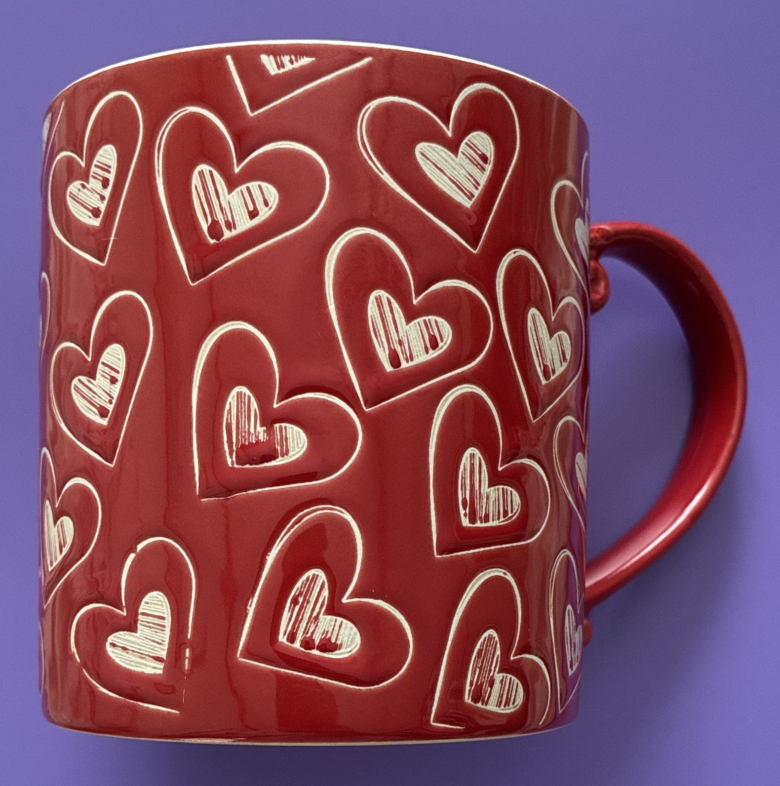 Red Ceramic 21 oz Red/White Hearts Coffee Mug Microwave & Dishwasher Safe