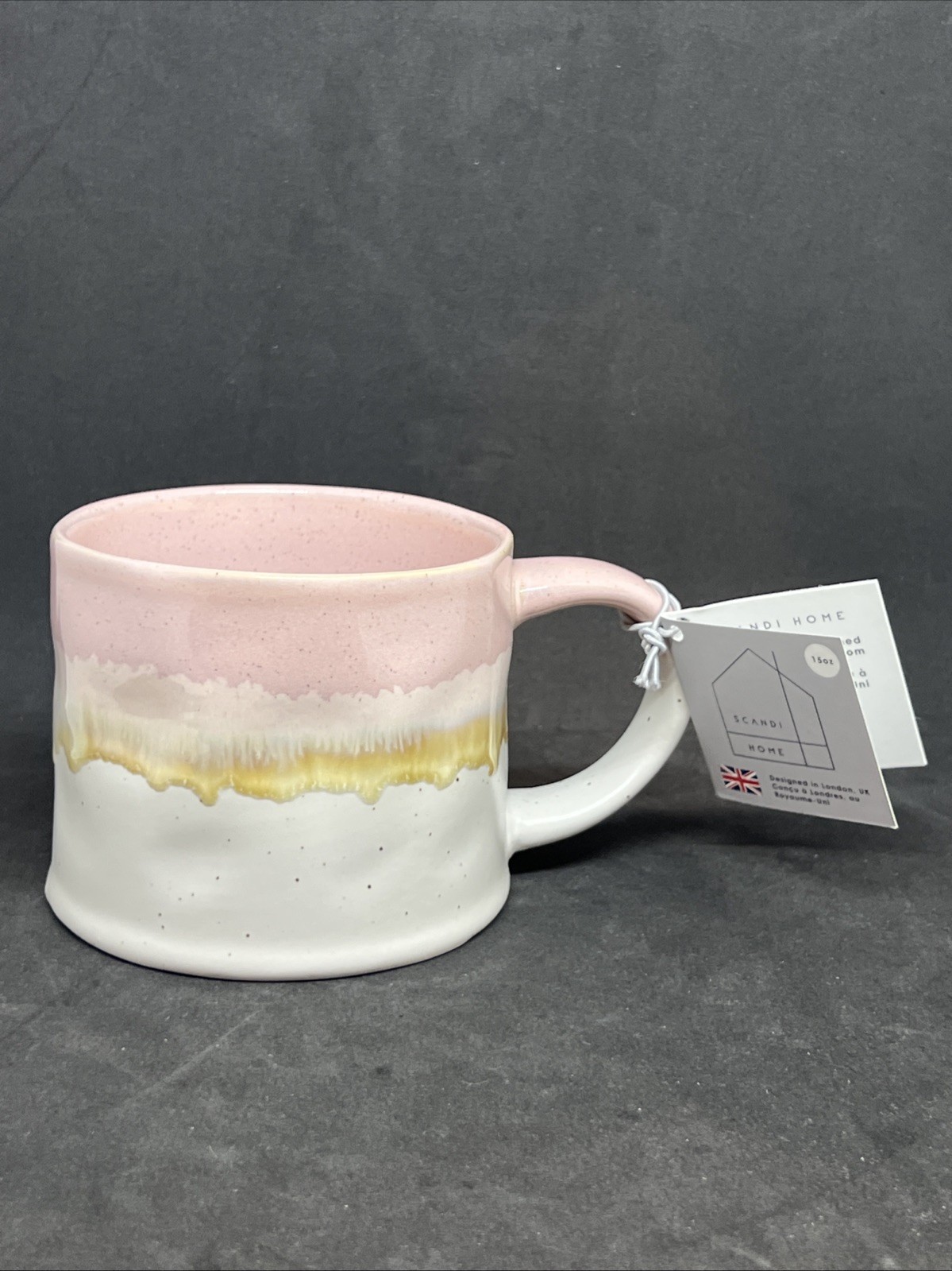 NEW Scandi Home Fire Glazed Pink & Matte White Coffee Tea Mug 15oz. Ceramic Cup