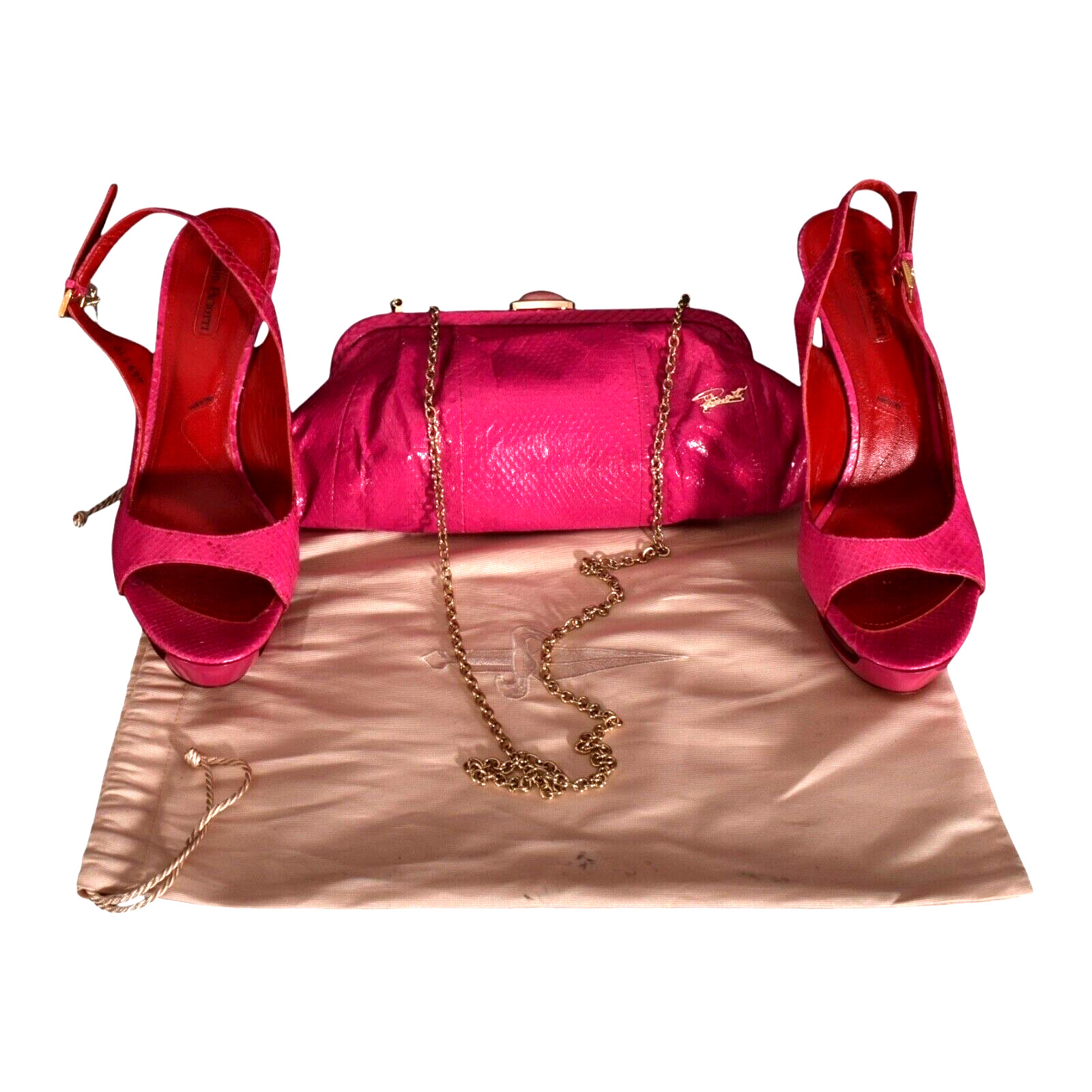Cesare Paciotti Set Snake Leather Pink Purse Bag + Stiletto Heels Shoes Size 41