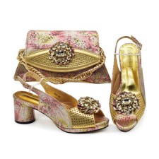 Italian Design Luxury Shoes And Bag With Matching Fashion Rhinestone Mid 6.5 CM