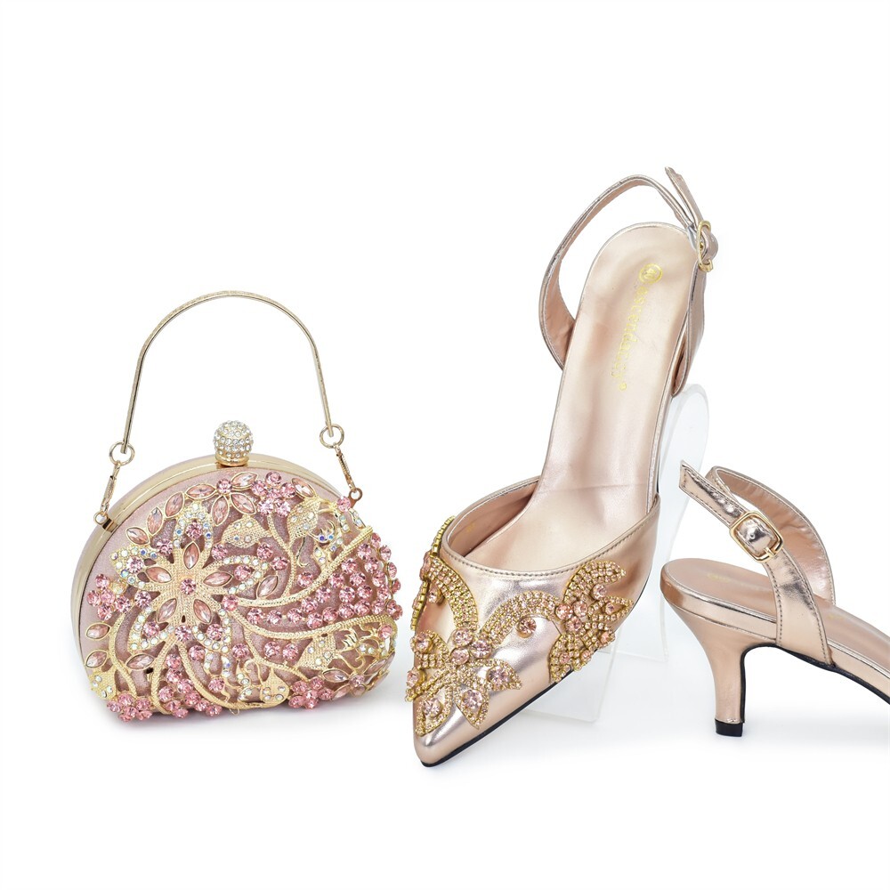 Shoes And Bag Luxury Matching Heels 6.5 CM Rhinestones Italian Fashion Sandals