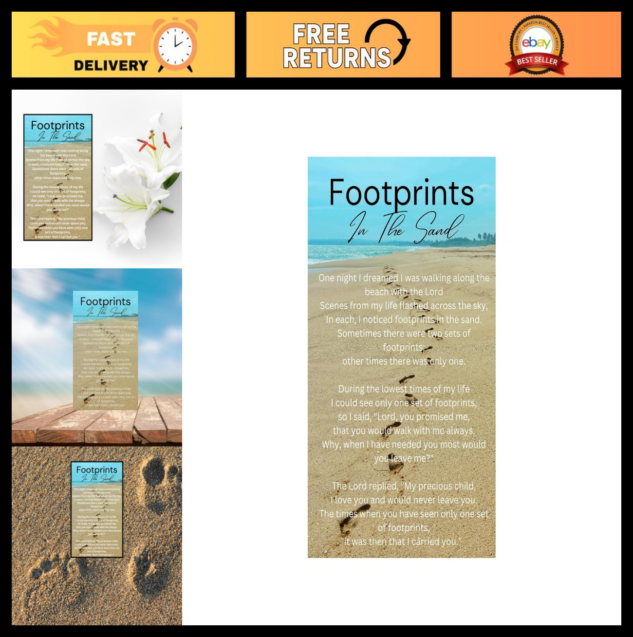 Inspirational Footprints in the Sand Pocket Cards – 50 Pack Christian Gifts