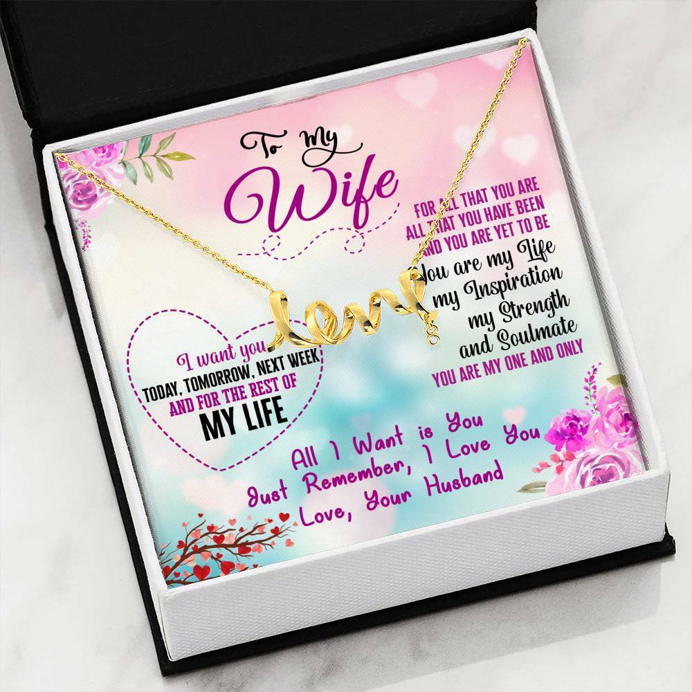 Husband To Wife Anniversary Gift Inspiration Message Box - "Love" Pen. Necklace
